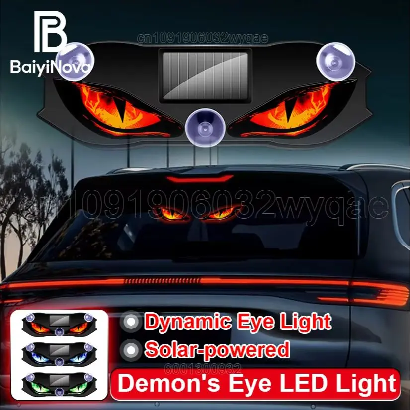 1Pcs New car window decoration stickers led dynamic eye light Solar Devil's Eye ambient light Anti-rear-end warning light