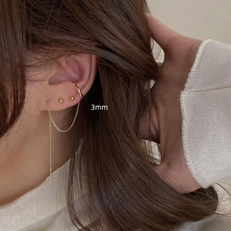 3/4/5/6mm Classic Titanium Steel Dot Ball Stud Earrings Unisex Gold Color Stackable Simple Women's Jewelry Christmas Gifts
