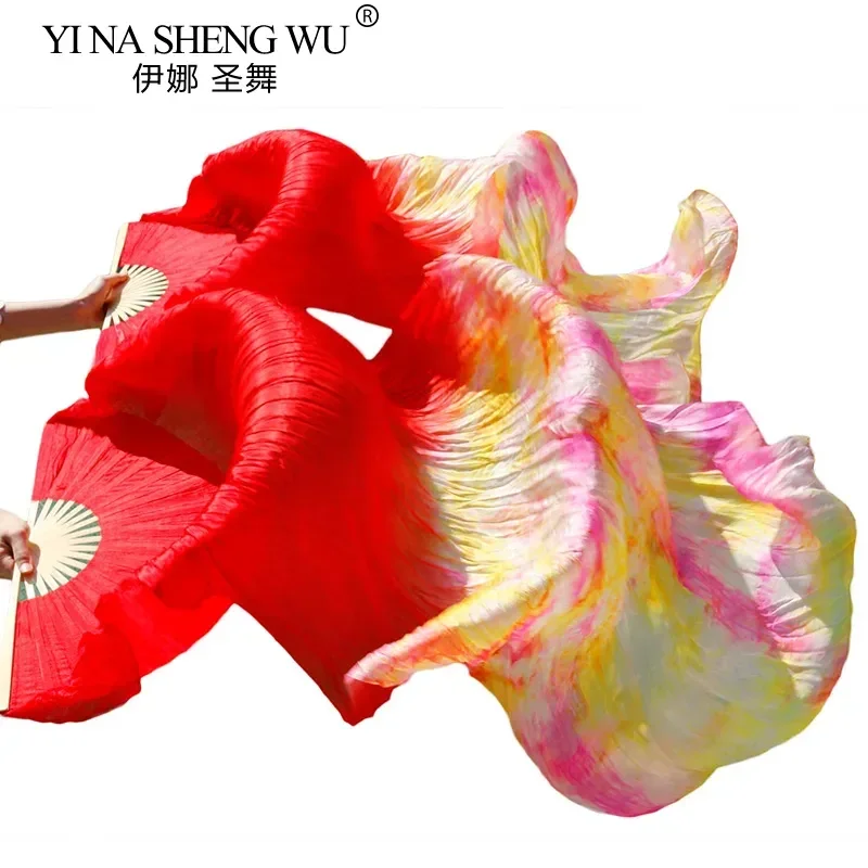 1 Pair 100% Real Silk Fans Belly Dance Silk Fans Classic Size Bamboo Ribs Silk Fans Dance Performance Props Customized Wholesale