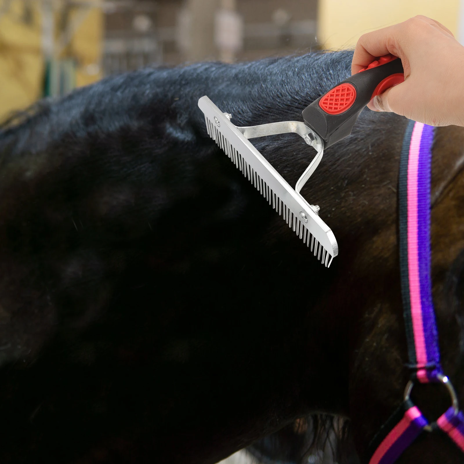 

Depilatory Comb 175mm Black Red Handle Durable Horse Hair Cleaning Brush Grooming Rake Pet Remover Shedding Livestock Rubber