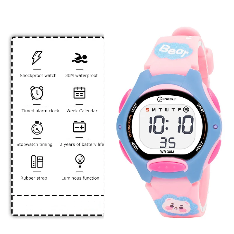 Cartoon Print Student Digital Watch for Women Sports Waterproof Alarm Clock Electronic Watches Fgirls Instagram Style Simple Cut