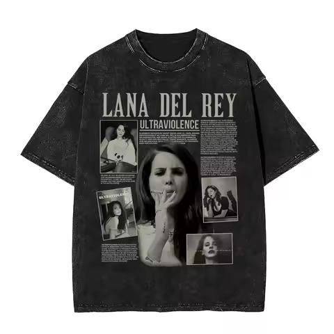 Singer Lana Del Rey Ultraviolence Vintage Washed T-shirt Fans Gift Men Women Fashion Pop Music Short Sleeve T-shirts Streetwear
