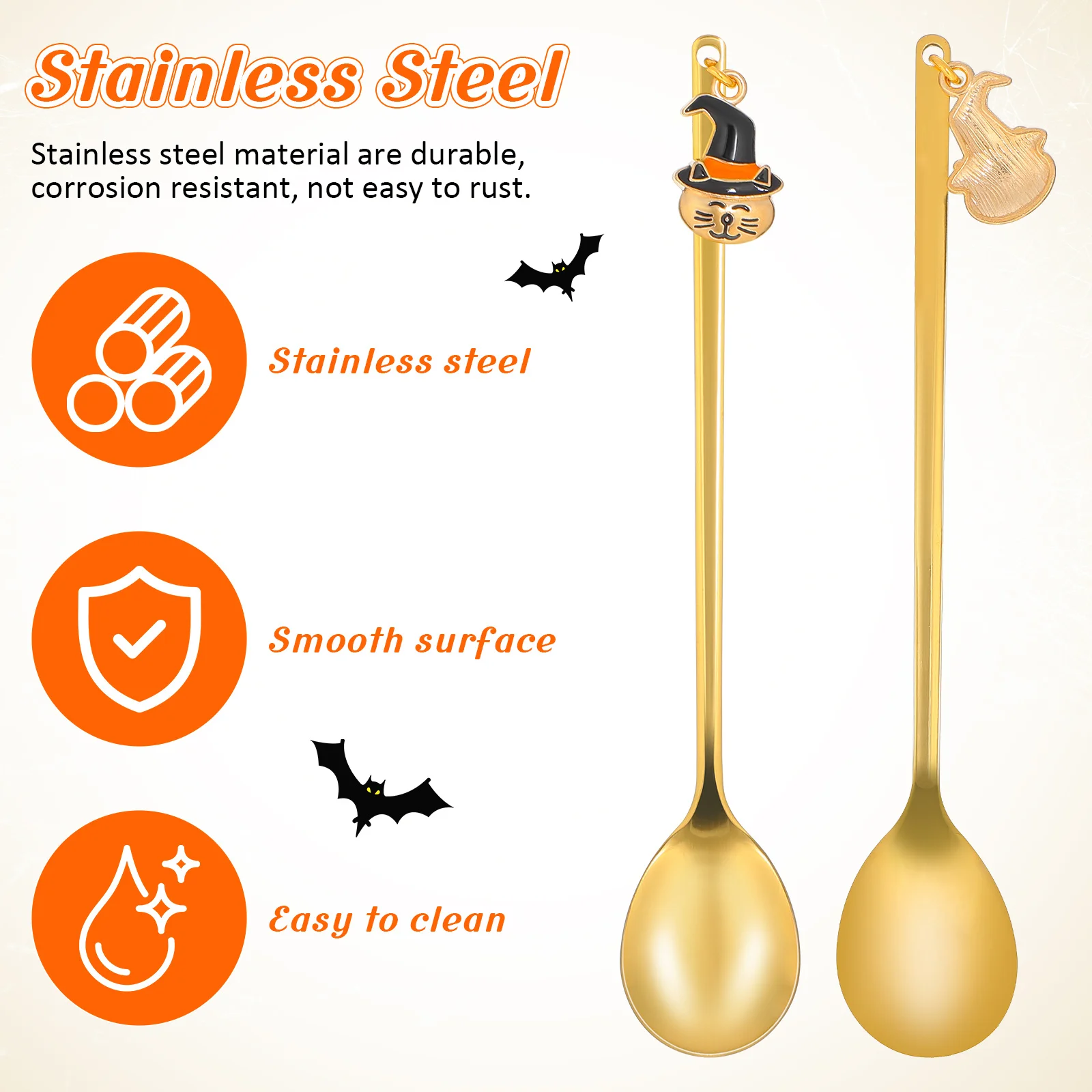 4 قطعة ملاعق قلادة الهالوين الفولاذ المقاوم للصدأ القهوة الحلوى اثارة ملعقة الشاي حفلة المطبخ برواري أواني #5