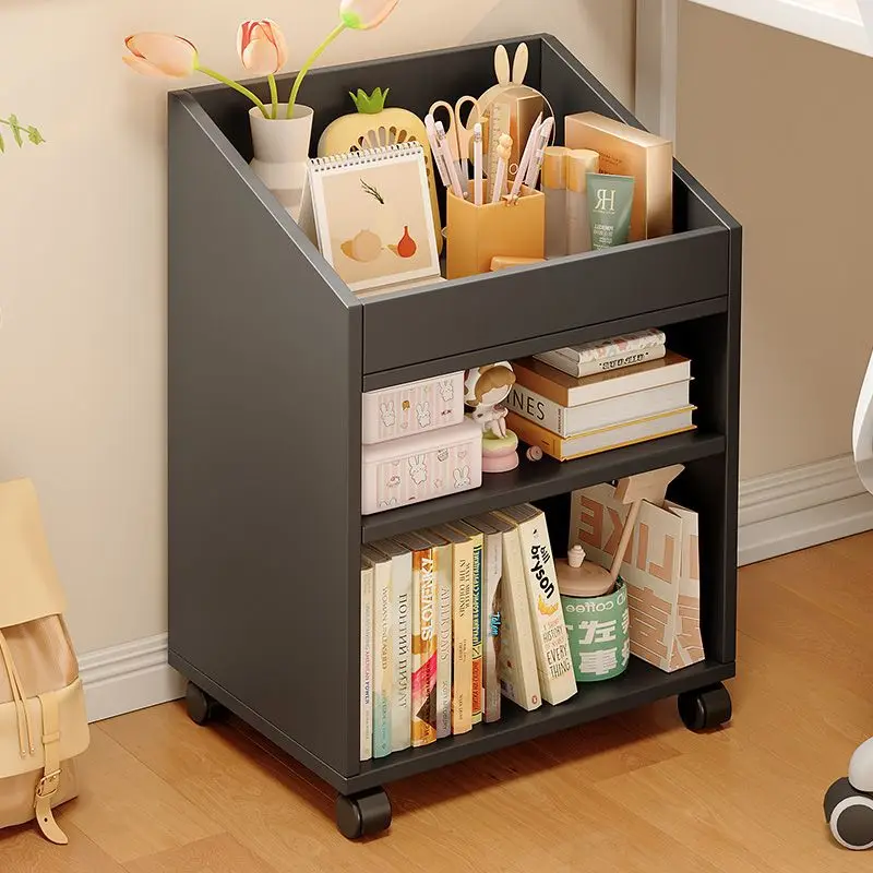 

Movable bookshelf with wheels Floor shelf Wooden bookcase by table Book file storage cabinet under table Trolley