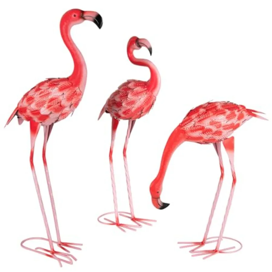 

Набор из 3 розовых металлических статуэток фламинго для сада, уличный декор для дома, патио, газона, балкона, заднего двора
