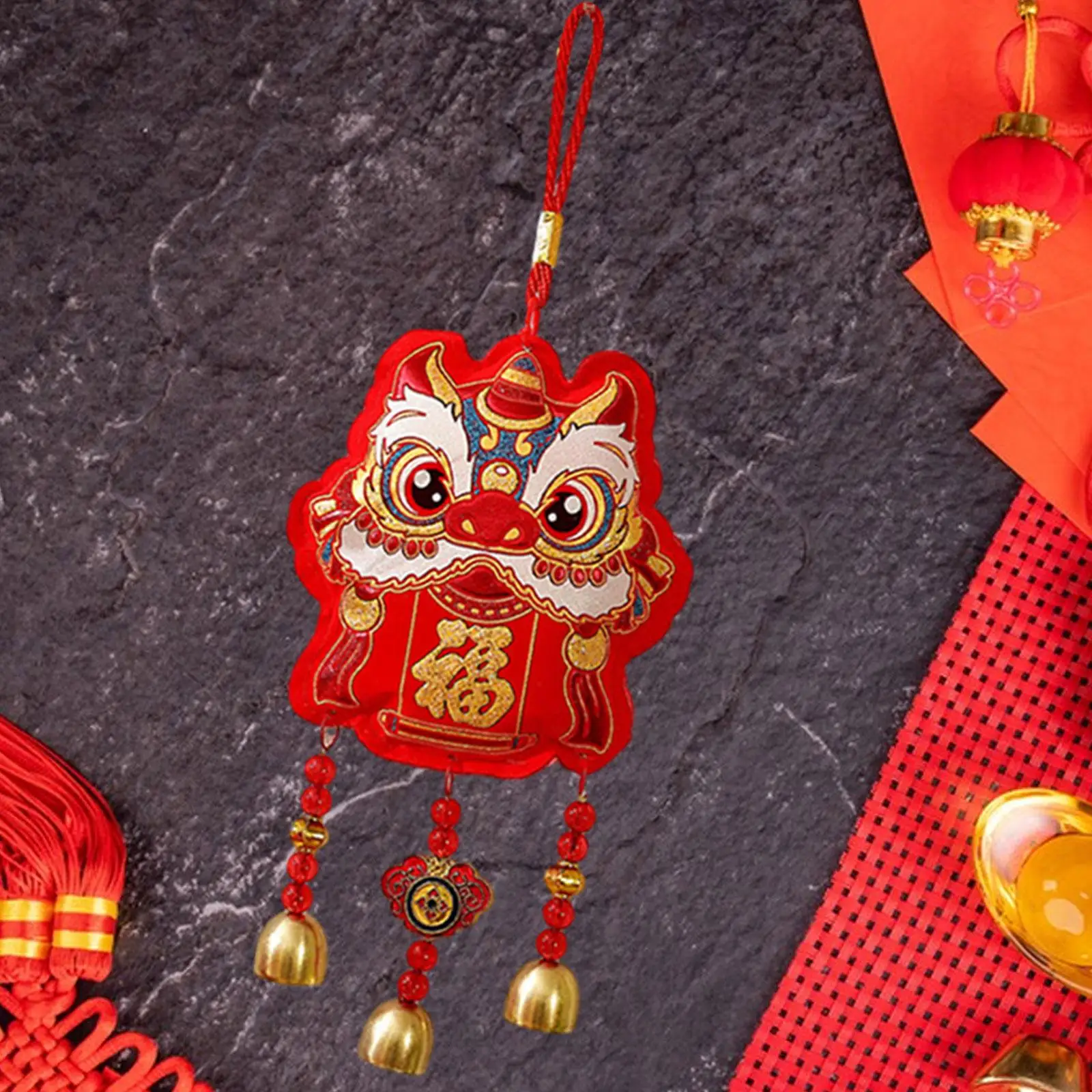 Spring Festival Hanging Decoration Wind Bell Length 36cm Traditional Fu Character 2024 Lunar Year for Sofa Walls Decor Accessory