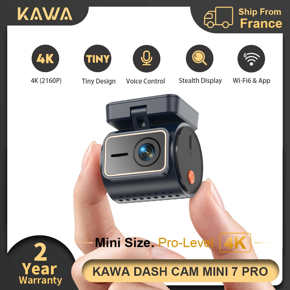 KAWA Dashcam MINI 7 Pro 4K Sprachsteuerung Superkondensator Stealth-Display Dashcam Schleifenaufnahme HDR Auto-DVR 24/7 Parküberwachung WiFi6 GPS Auto-DVR Spiegelungsfunktion