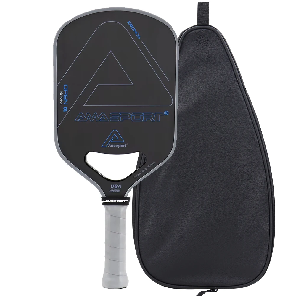 Kronos Open 01 Pickleball Paddle Koolstofvezeloppervlak 16 mm Thermogevormd Augurkbalracket - Dynamische luchtkeel - met peddelhoes