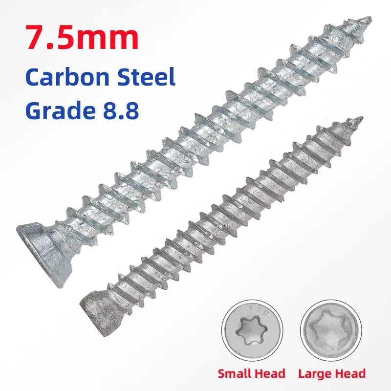 7.5mm Grade 8.8 Carbon Steel Countersunk Torx Head Self-Cutting Self Tapping Screws Concrete Cement Door Window Installation