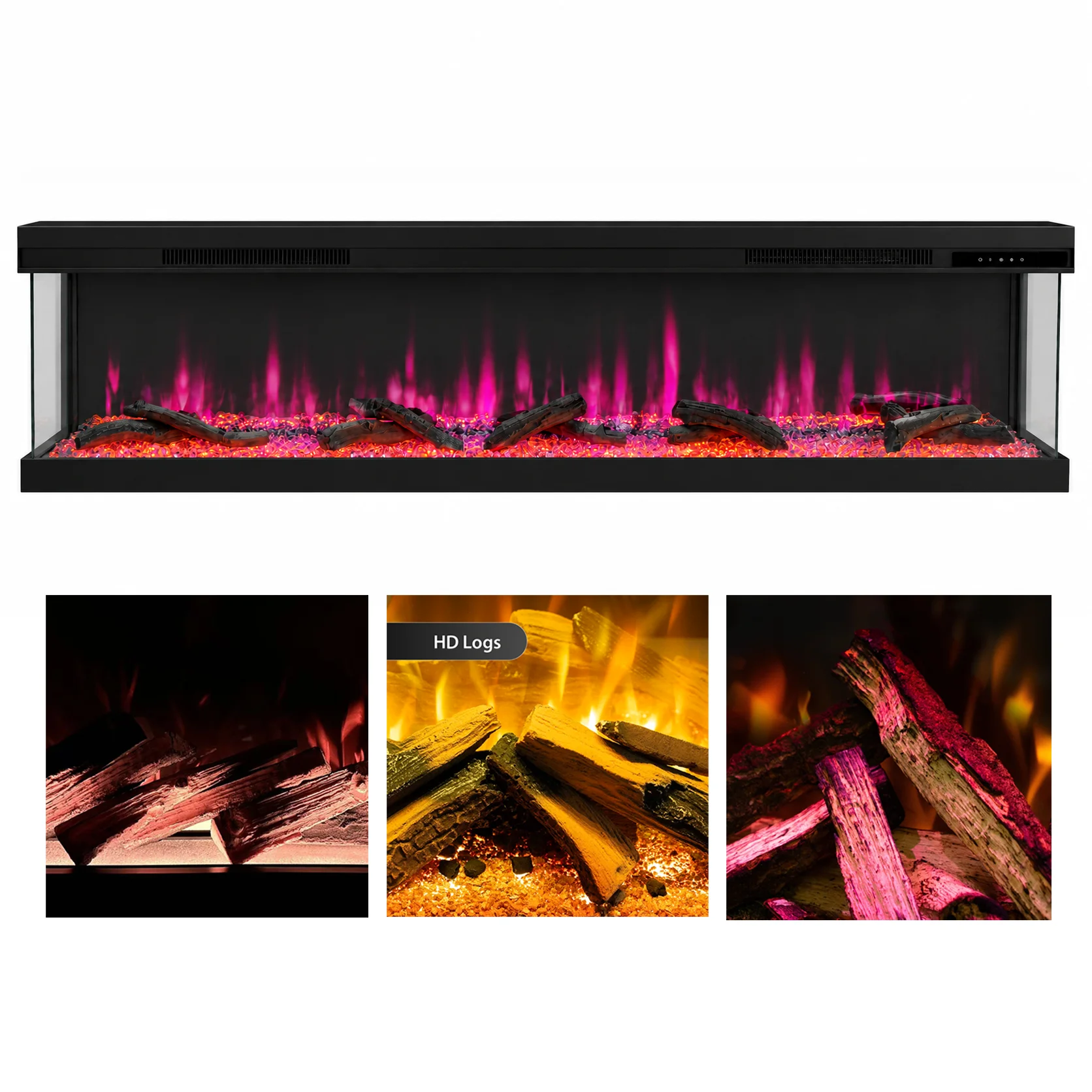 Custom 100 Inch Smart Electric Fireplace With WiFi APP Control, 13 Flame Colors, Triple Lighting System, Top Heating And Timer