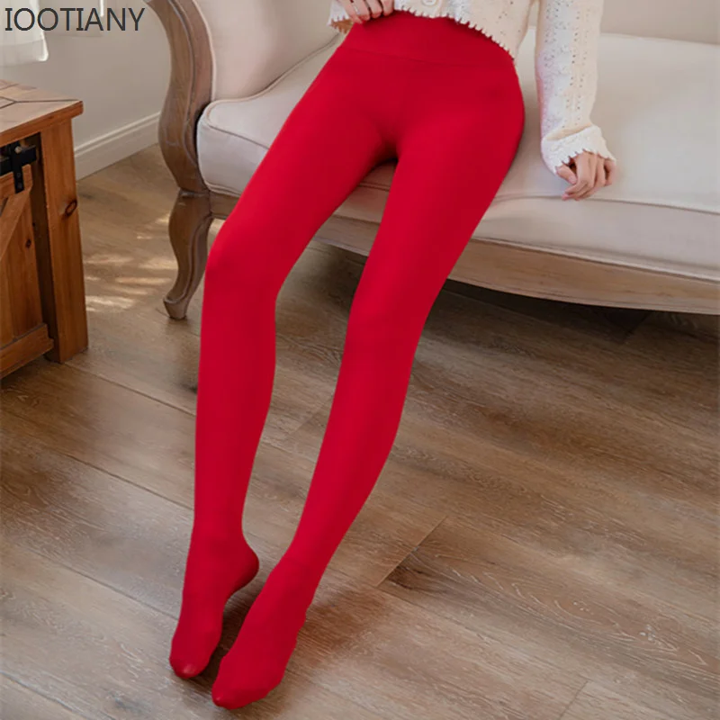 Autumn/winter Solid-coloured Thickened Warm Pantyhose Red Festive Nylon Red Socks High Waist Wedding Padded Bottoms Female