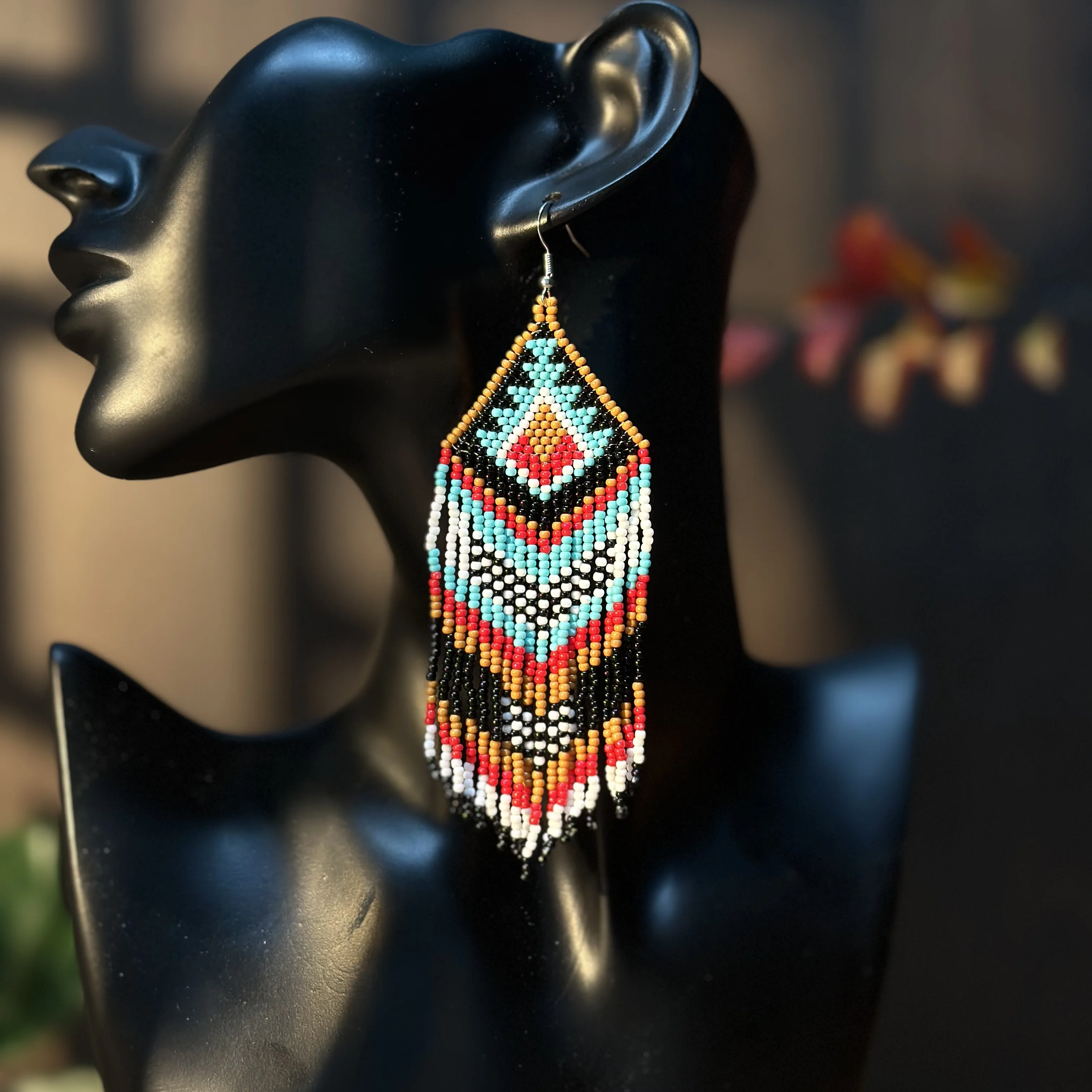 Bohemian style geometric tassel earrings tribal style earrings