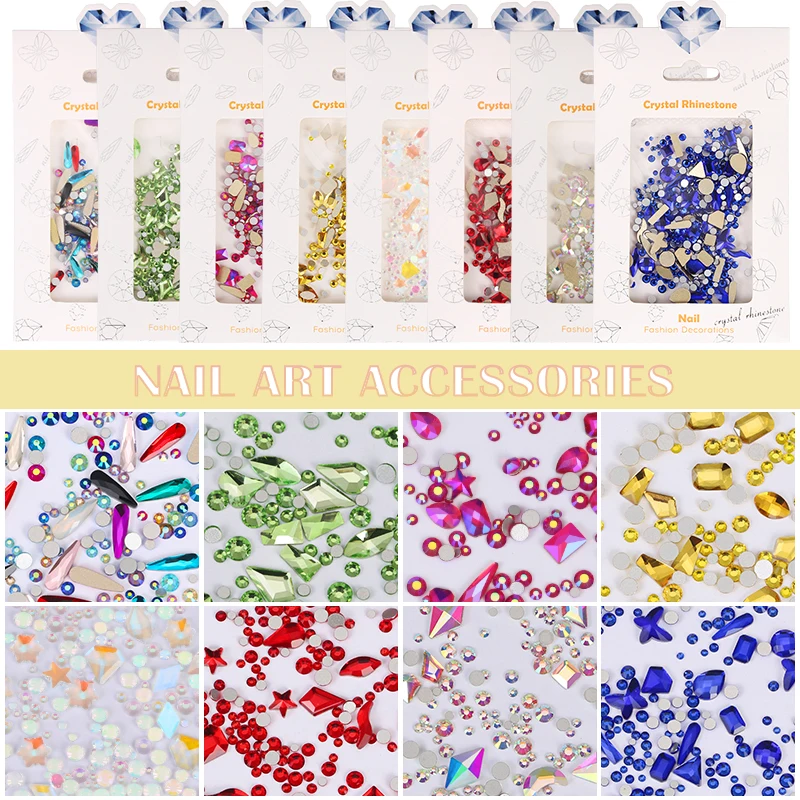 QIAO Colorful Shaped Rhinestones Mix Sizes Glitter Crystal Nail Gems Flatback Stone for Nail Art Crystal Rhinestones Decorations