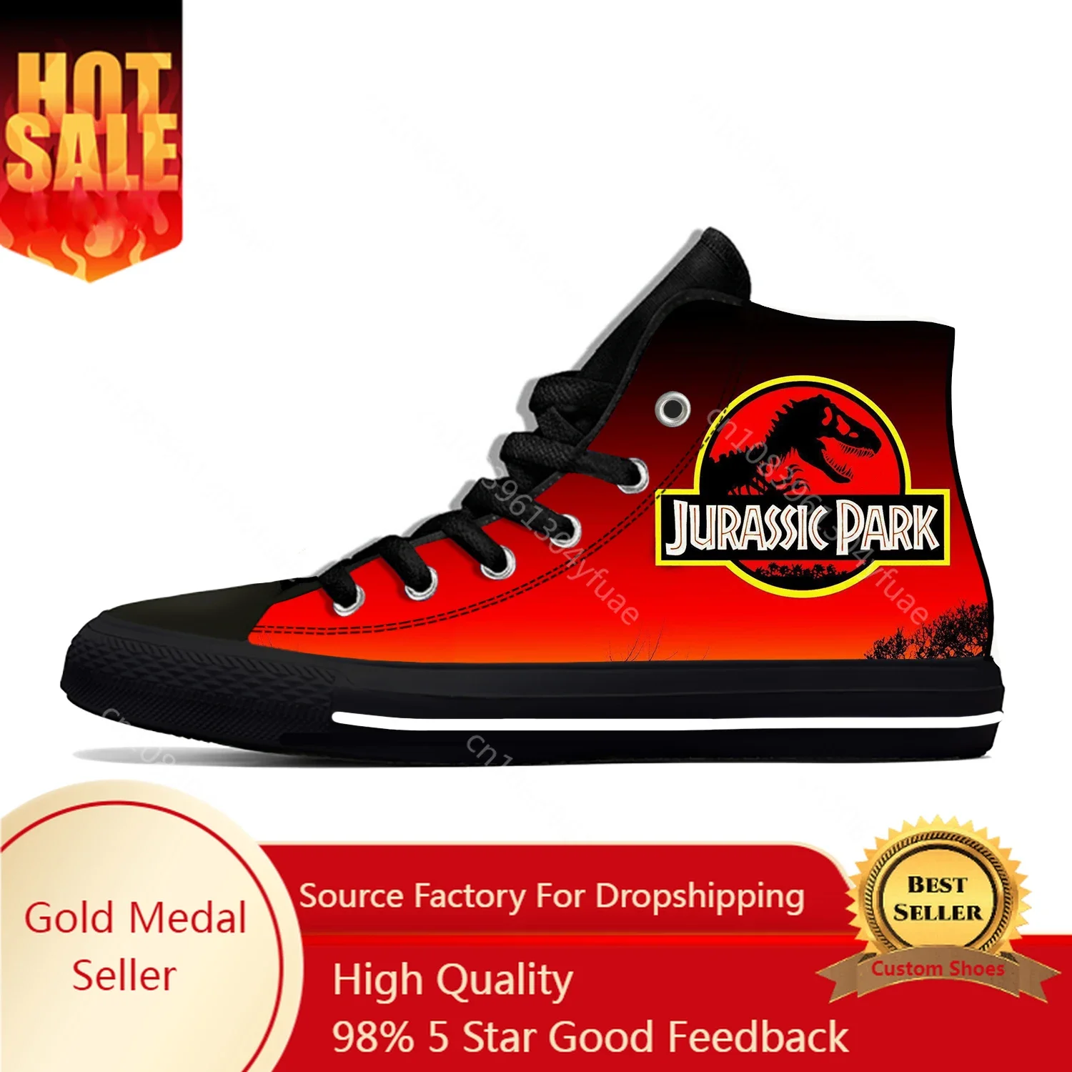 Park Dinosaur Anime Cartoon Manga Comic Jurassic Casual Cloth Shoes High Top Lightweight Breathable 3D Print Men Women Sneakers