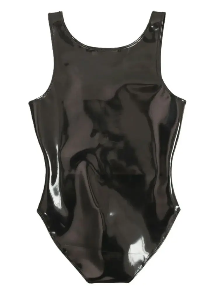 S-4XL Dubbelzijdig PU Leer Omkeerbaar Vest Faux Latex Wetlook Tank Tops Bolle Zakje Bodysuit Panty Shapers Body Teddybeer - afbeelding 2