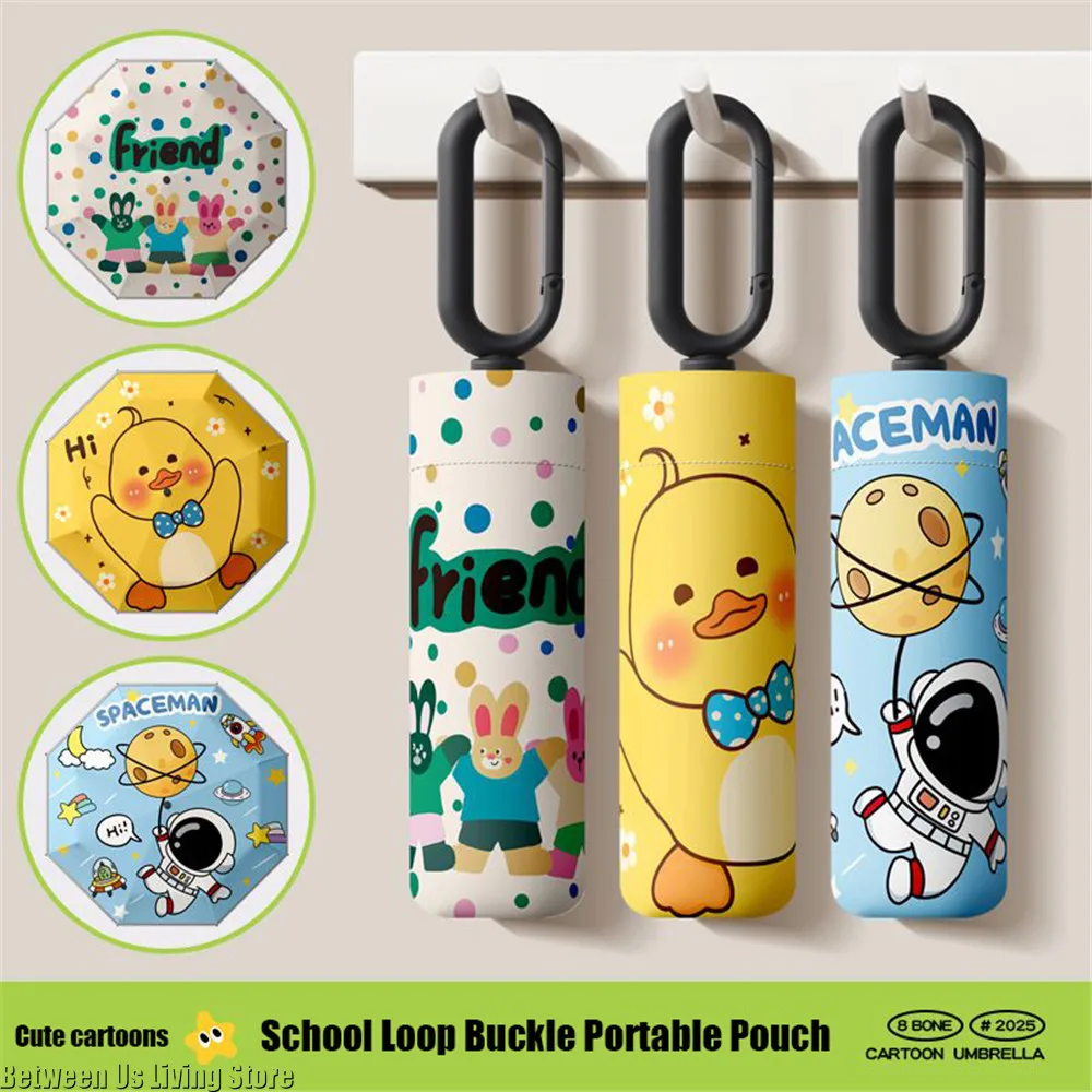 Cute Colorful Kids Manual Umbrella with Hanging Loop Reflective Stripes To Indicate Position for Kids Boy Girls Parasol Gift