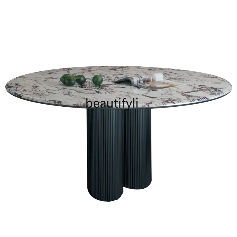 

A57 A57 Round marble dining table with turntable household Italian light luxury French stainless steel table