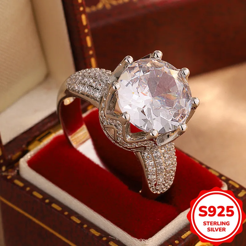 

Light Luxury Temperament Luxury Genuine S925 Silver Crown Round Zircon Women's Engagement Proposal Ring