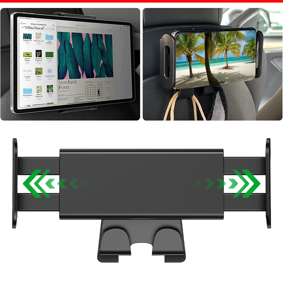 Tesla Model 3/Y용 뒷좌석 휴대폰 홀더(후크 2개 포함) 360 ° 태블릿 PC iPad Mini용 스탠드 자동 머리 받침 브래킷 지원 회전