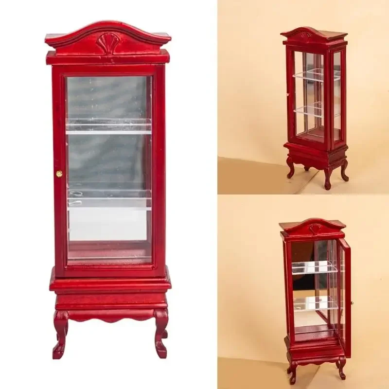 

Деревянный шкаф-витрина с одной дверью для кукольных домиков 1/12, миниатюрная мебель для хранения, масштабная модель, пейзажные
