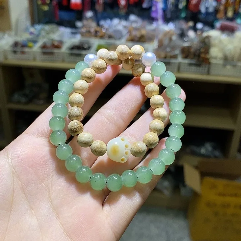 Dongling Jade Stitching Milky Wood Double-ring Bracelet To Send Girlfriends and Friends Boutique Bracelet.