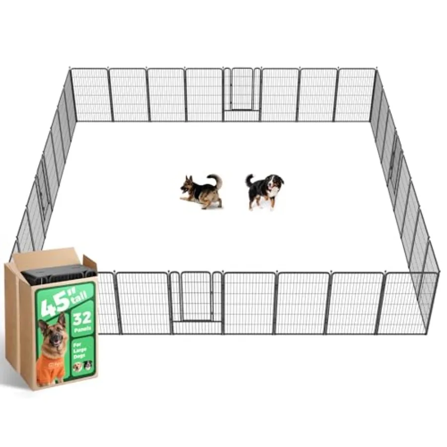 

Rollick Unleashed Dog Playpen for Indoor Yard RV Camping 45 inch 32 Panels for Large Dogs Black│Patented