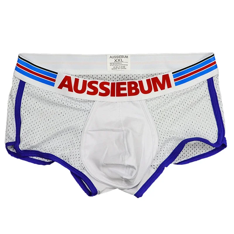 AUSSIEBUM-bragas de ángulo plano para hombre, malla transpirable, bolsa convexa en U, tela de diseño