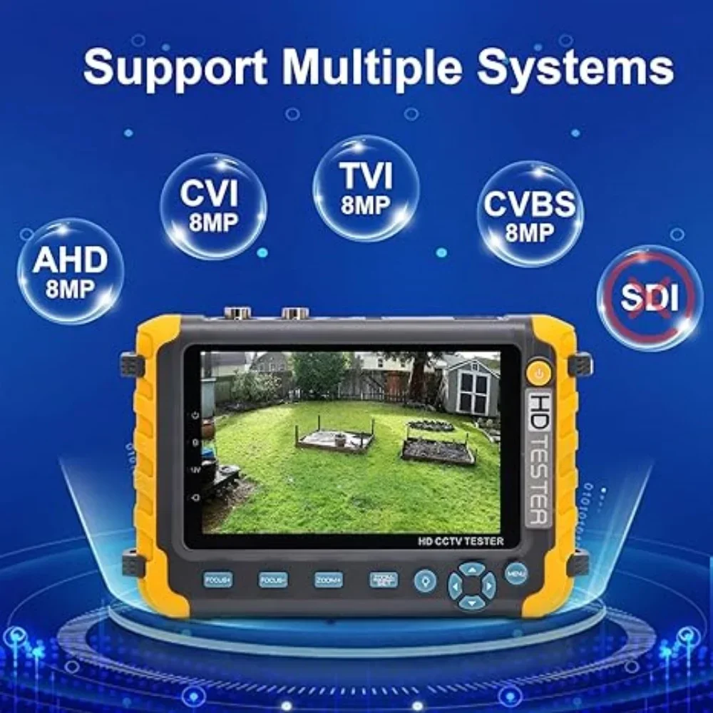 PEGATISAN 8MP CCTV Security Camera Tester IV8W 5Inch CCTV Monitor AHD/CVI/TVI CVBS Analog CCTV Cameras Tester HDMI VGA Input