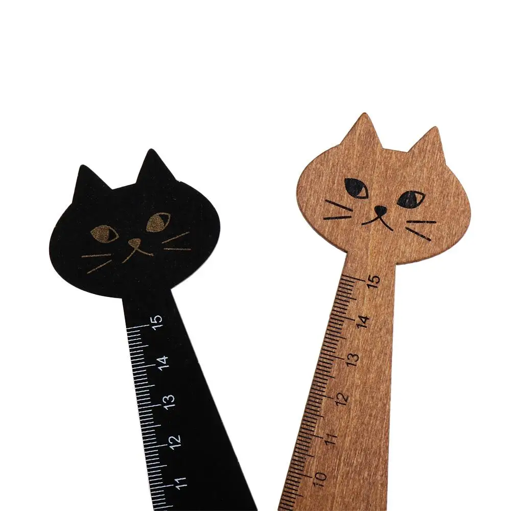 15cm/5.9inch Portable Household Wooden Cartoon Cat Cute Sewing Ruler Student Tools Drawing Ruler Straight Ruler