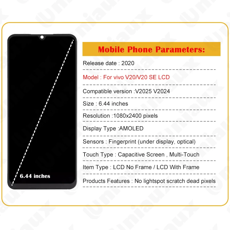 Imagem -06 - Substituição do Conjunto do Digitador da Tela Sensível ao Toque do Lcd Amoled 644 Apto para Vivo V20 V2025v2024