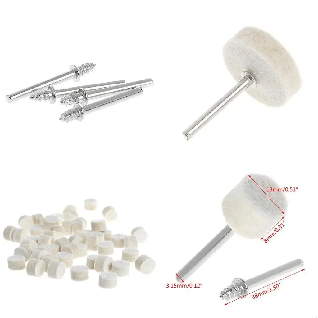 

50 Pcs 13mm Wool Felt Polishing Buffing Wheel Grinding Pad + 4Pcs 3.15 mm Shank