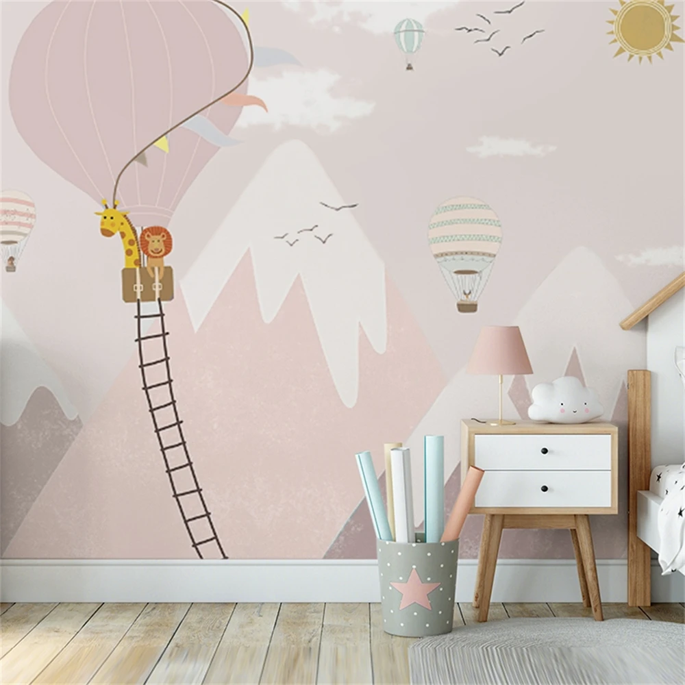 Custom Pink Hot Air Balloon 3D Wallpapers Nordic Style Girls' Bedroom Decor Children's Room Kindergarten Home Wall Decor