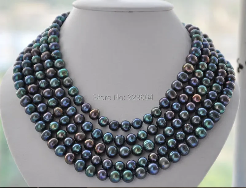 

LONG 10mm round PEACOCK BLACK Freshwater pearl necklace 100inch