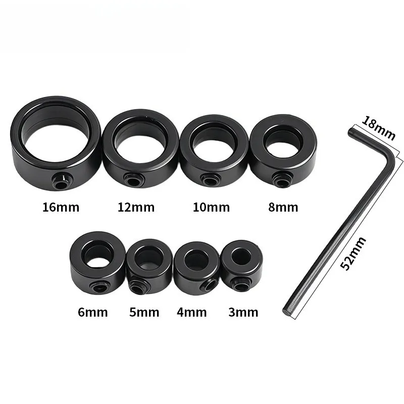 9 PCS Depth Stop Drill Bit Collar Set Positioner Ring and  Allen Wrench Tighten Stopper Set-Screws Woodworking Tool