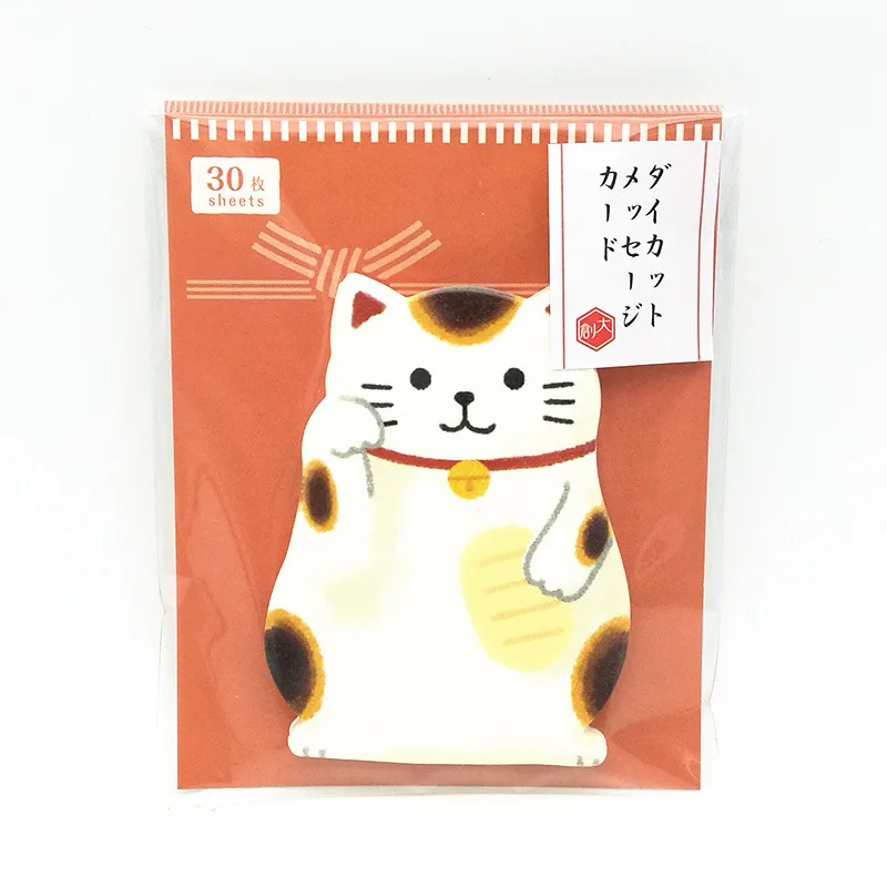 

30 Sheets Japan Memo Card Cute Cartoon Lucky Cat Message Card Handwritten Blank Word Card Information Card Sticky Notes