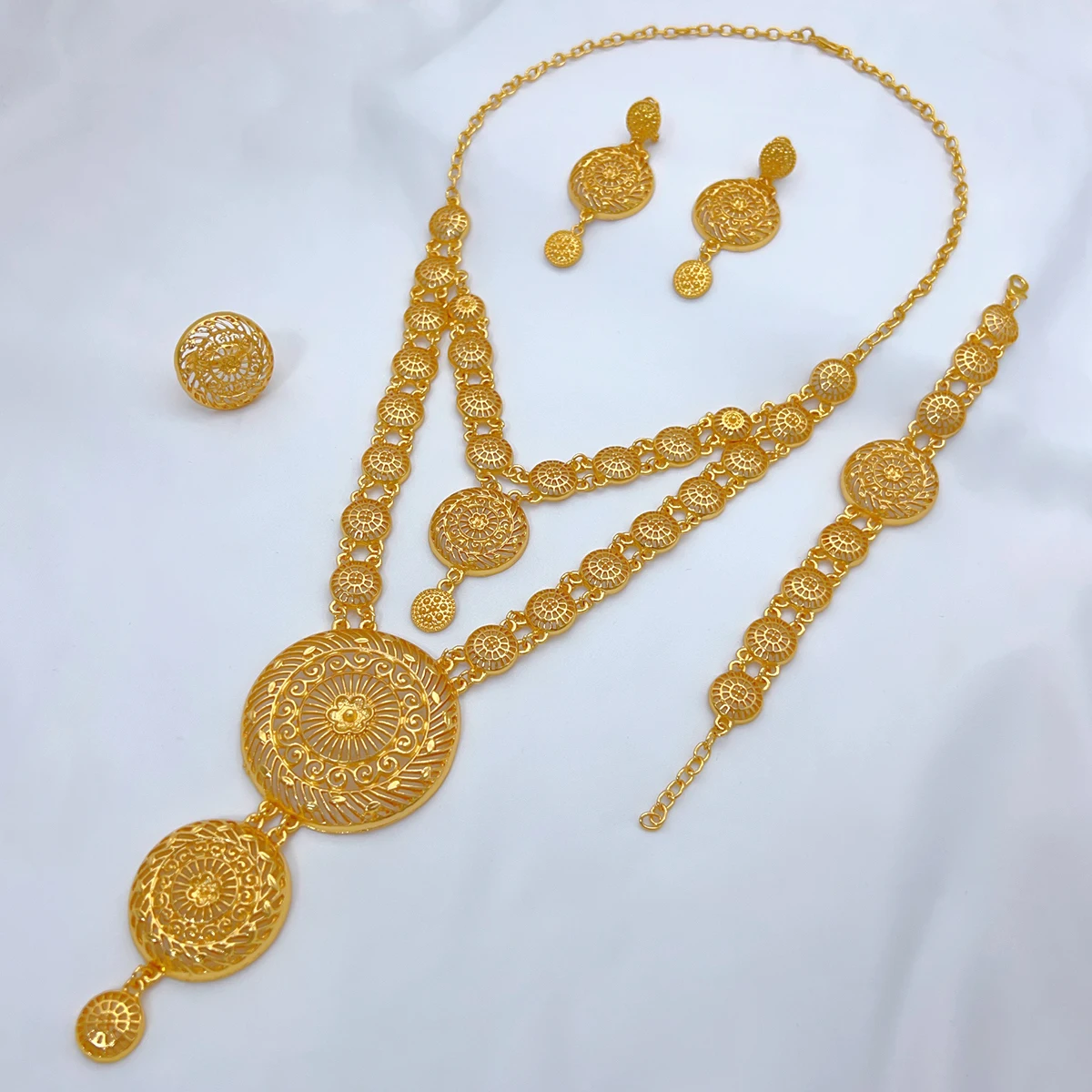 ANIID Indian 24K Gold Color Long Necklace Set Nigerian Party Bridal Wedding Ethiopian Luxury Dubai Jewelry Wholesale New Gifts