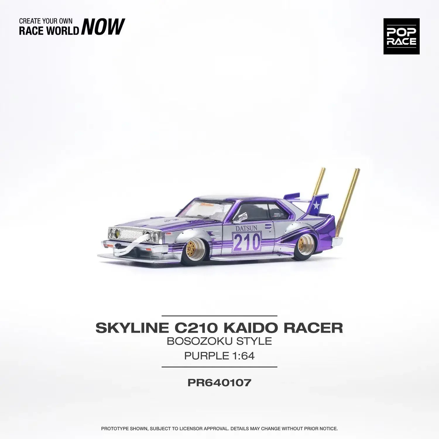 **Pre Sale**POP Race 1:64 Skyline MK5 C210 Kaido Racer Bosozoku Chrome Purple Diecast Diorama Model Collection Miniature Toys