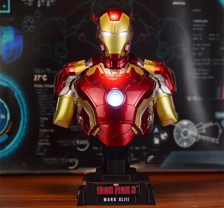 Superhero 23cm Ironman Mark MK7 MK42 MK43 1/4 Head bust Portrait With LED Light Action Figure PVC statue Collectible Model toy