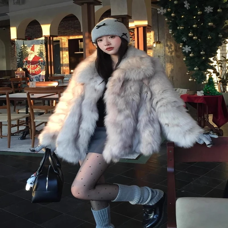 

2025 зимняя новая шуба из искусственного лисьего меха, женская длинная экологически чистая куртка из искусственного меха