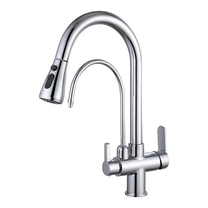 Modern Design Kitchen Sink Faucet with Pull Sprayer One-Piece Ceramic Graphite Stainless Steel Water Taps Brass Material