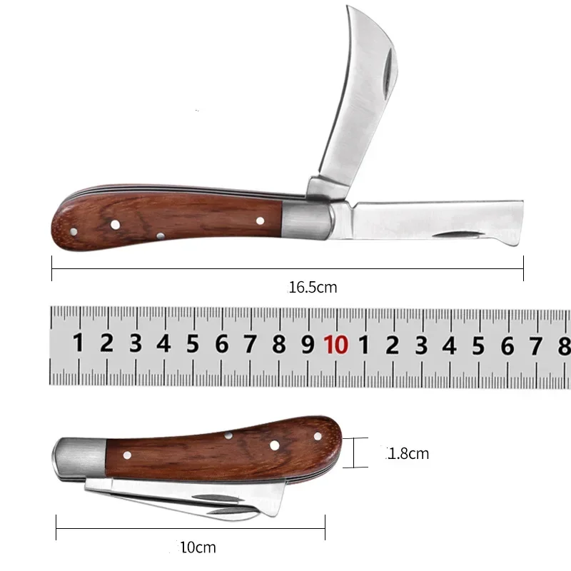 Garden Grafting Knife Stainless Steel Mushroom Electrician Folding Pocket Knife EDC Hand Tools Wooden Handle Camping Gadgets