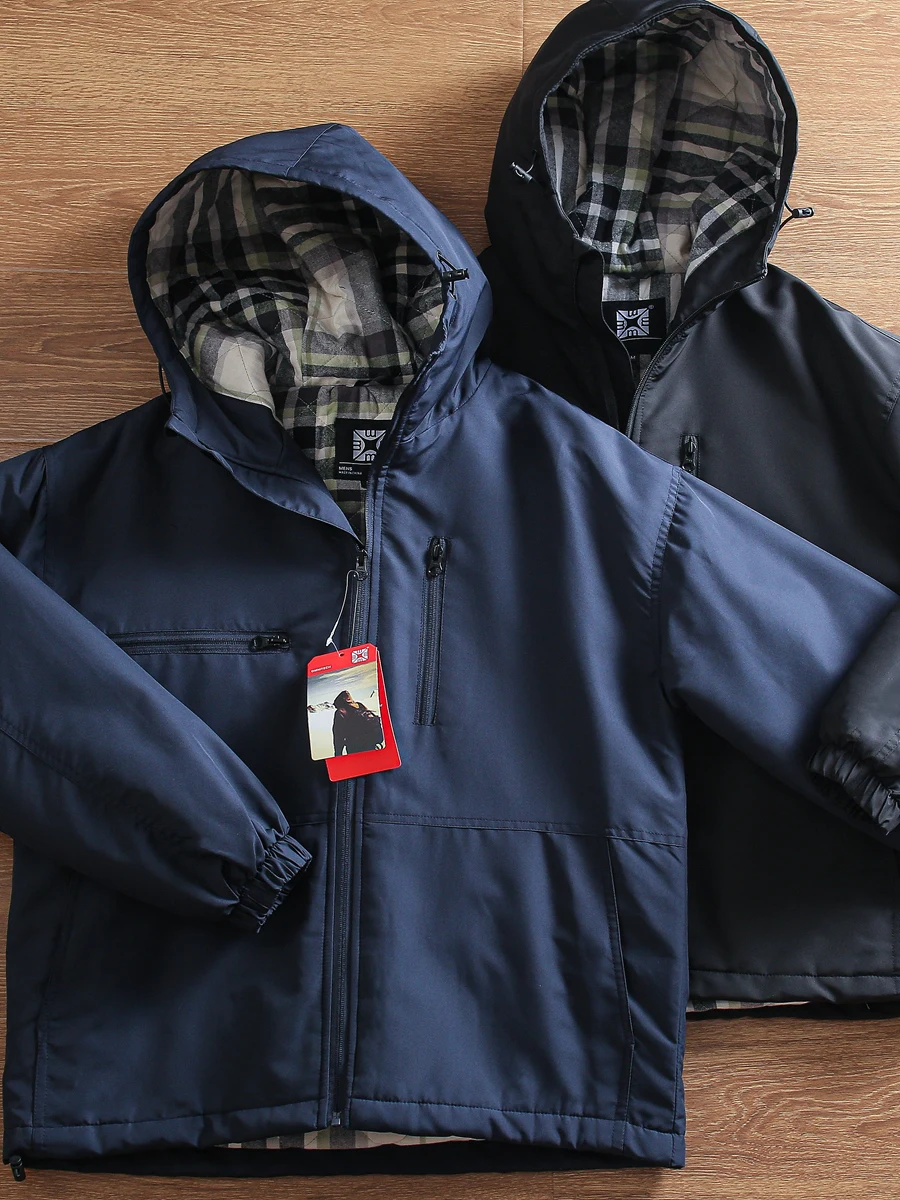 

Men's Winter Outdoor Fce Lined Windproof Warm Hooded Jaet Thiened Cotton Padded Coat Casual Faion Stand Fit