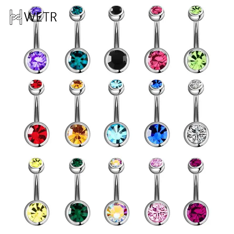 Piercing de acero quirúrgico para Ombligo, anillos de cristal con diamantes de imitación para Ombligo, bola de Ombligo, 5/10/15/20 unidades por lote