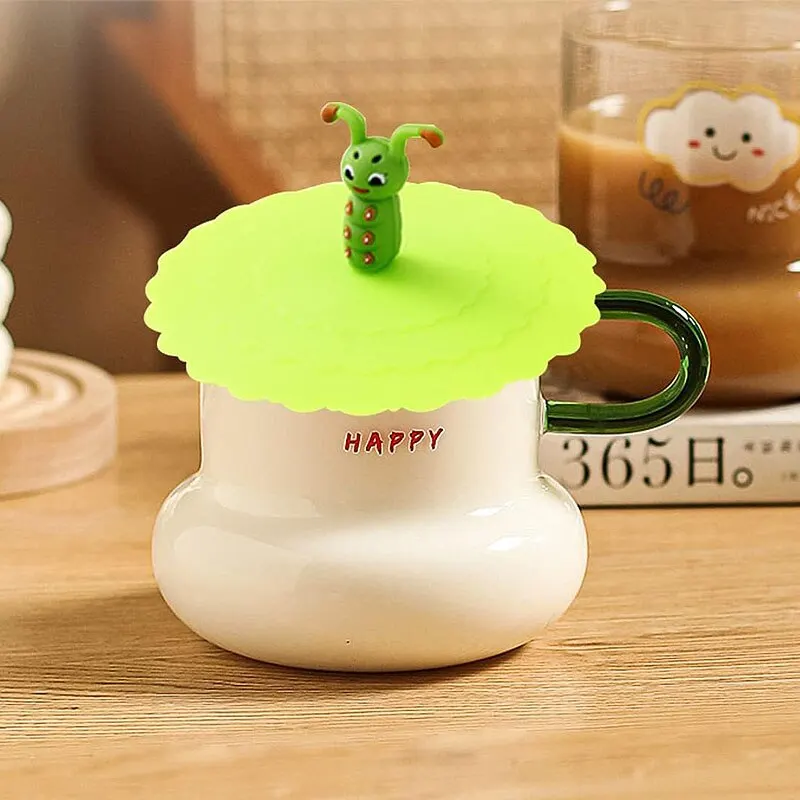 3 Pcs Silicone Drink Cup Lids 10cm Creative Round Mug Cover Reusable Anti Dust Cup Covers Cartoon Coffee Mug Lid