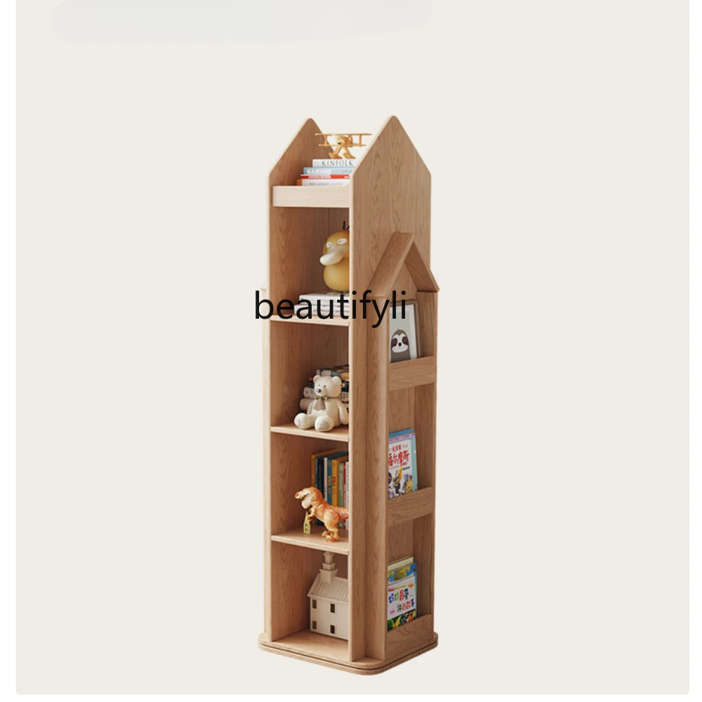 Bookshelf and Storage Shelf Floor Simple Solid Wood Bookcase Mobile Rotating 360 Small Storage Rack