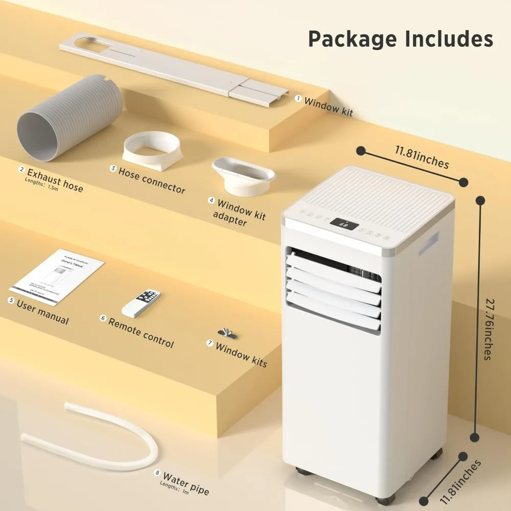 Ar Condicionado Portátil com Controle Remoto, AC Built-in Cool Room, Kits de Instalação, 8.000 BTU