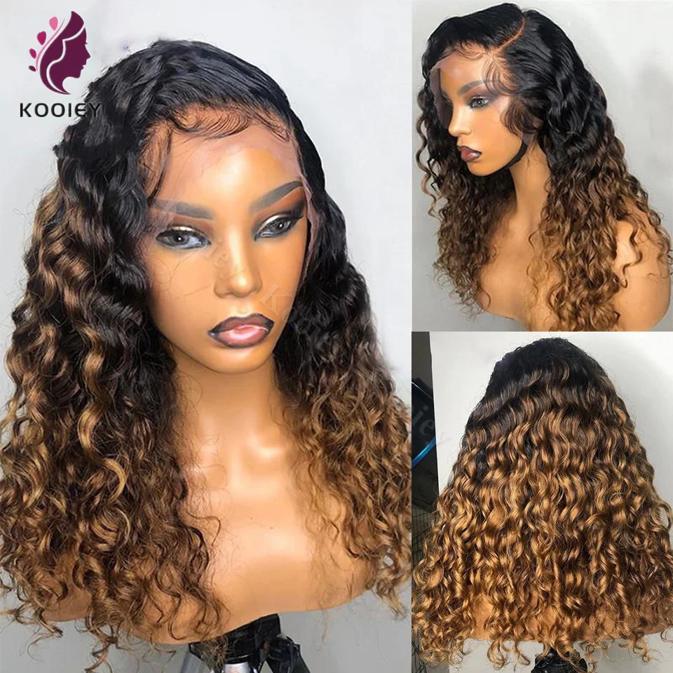 

Ombre Color Deep Wave Frontal Wig 13x6 Lace 13x4 Curly Lace Front Human Hair Wigs For Women Wet And Wavy 5x5 Water SIlk Base Wig