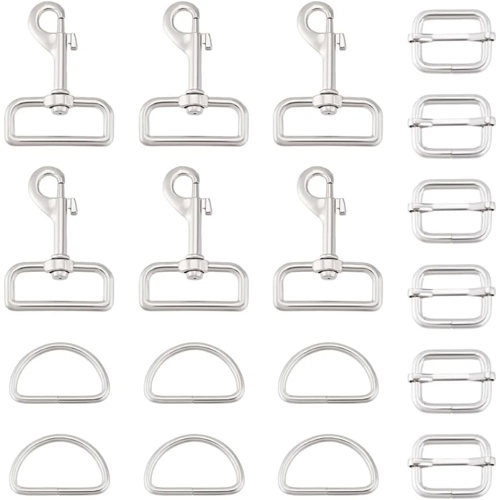 

18pcs Swivel Snaps Hooks with D Rings Tri-Glides Slide Buckles Purse Hardware Bag Buckles Clip Snap Hooks Belt Fasteners Clip