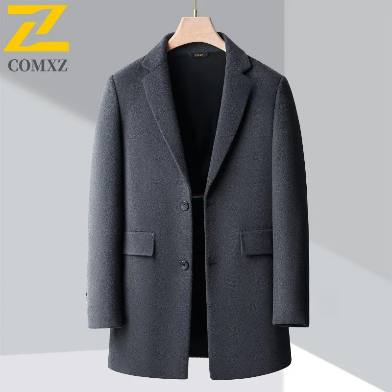 

Mens Luxurious Wool Overcoat Winter New Casual Notch Lapel Travel Windproof Jackets Daily Office Medium Long Styles TrenchCoat