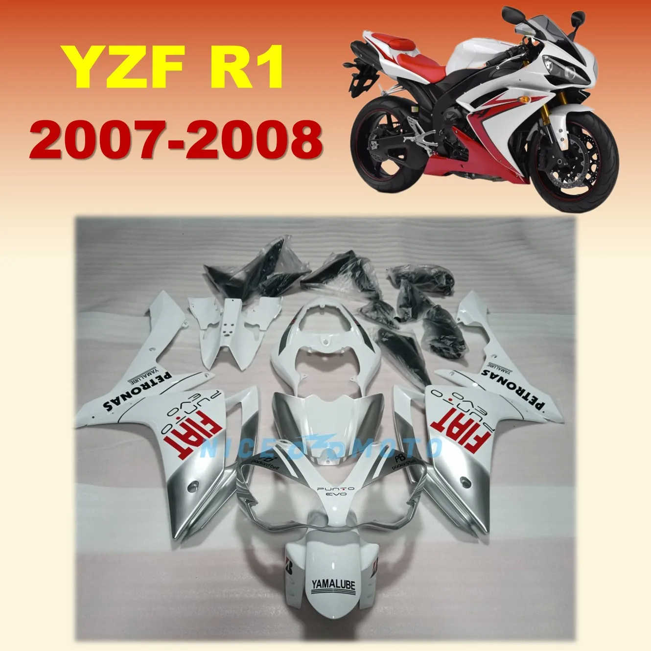 

ZXMT Motorcycle Fairing Kit for YAMAHA YZF R1 07 08 YZFR1 2007 2008 YZF-R1 Full Body Kit Gray White